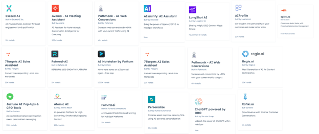 example of AI powered tools in HubSpot App Marketplace